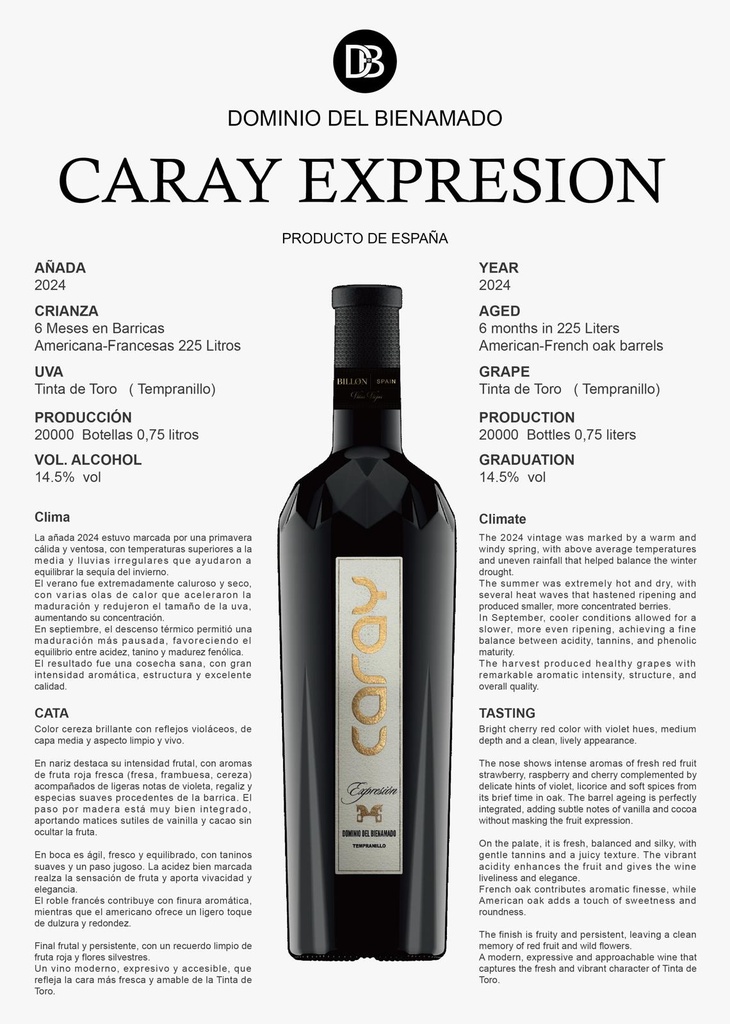 Caray Expression 2024-Dominio Bienamado-D.O. Toro-75 cl.