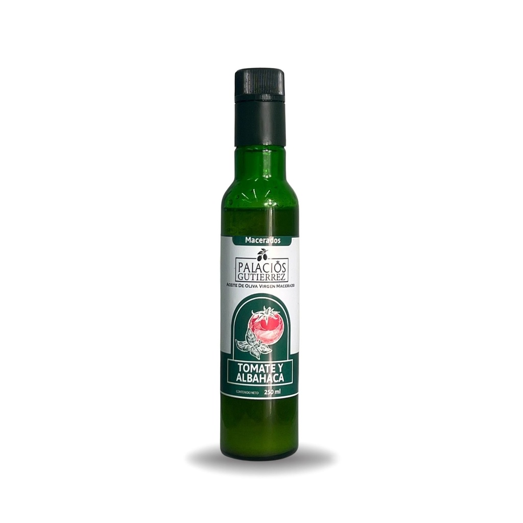 Aceite O.V.E. Palacios Gutierrez cristal 250 ml. Tomate y Albahaca